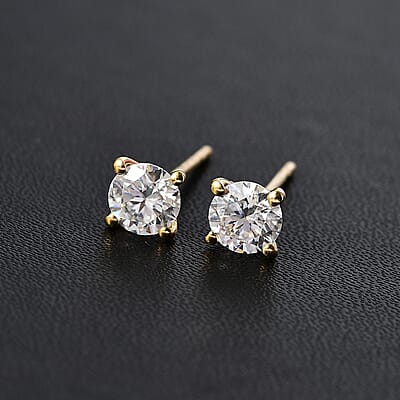 Moissanite 1.30 ctw Solitaire Stud Earrings in 18K Vermeil Yellow Gold Over Sterling Silver