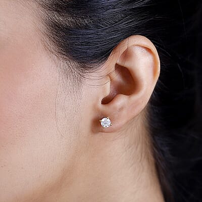 Moissanite 1.30 ctw Solitaire Stud Earrings in 18K Vermeil Yellow Gold Over Sterling Silver