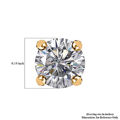 Moissanite 1.30 ctw Solitaire Stud Earrings in 18K Vermeil Yellow Gold Over Sterling Silver