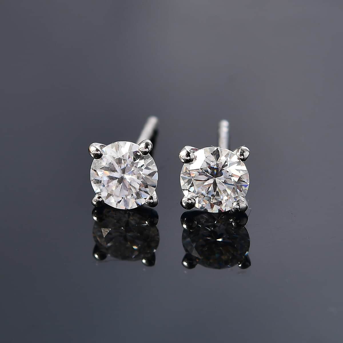 Moissanite 1.30 ctw Solitaire Stud Earrings in Rhodium Over Sterling Silver image number 2