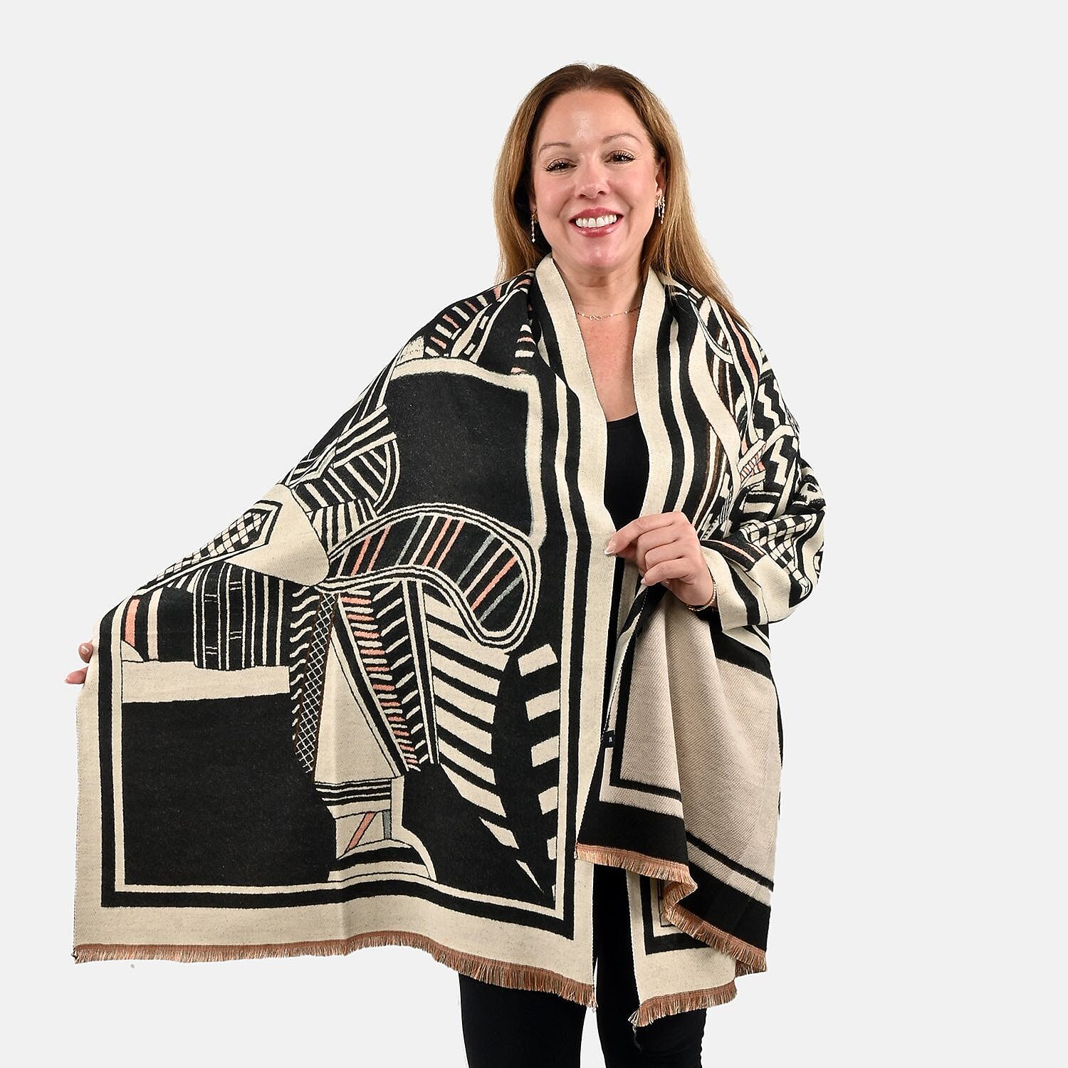 Instyle Black Abstract Scarf - One Size Fits Most