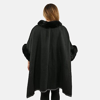 Instyle Black Faux Fur Ruana with Pockets - One Size Fits Most