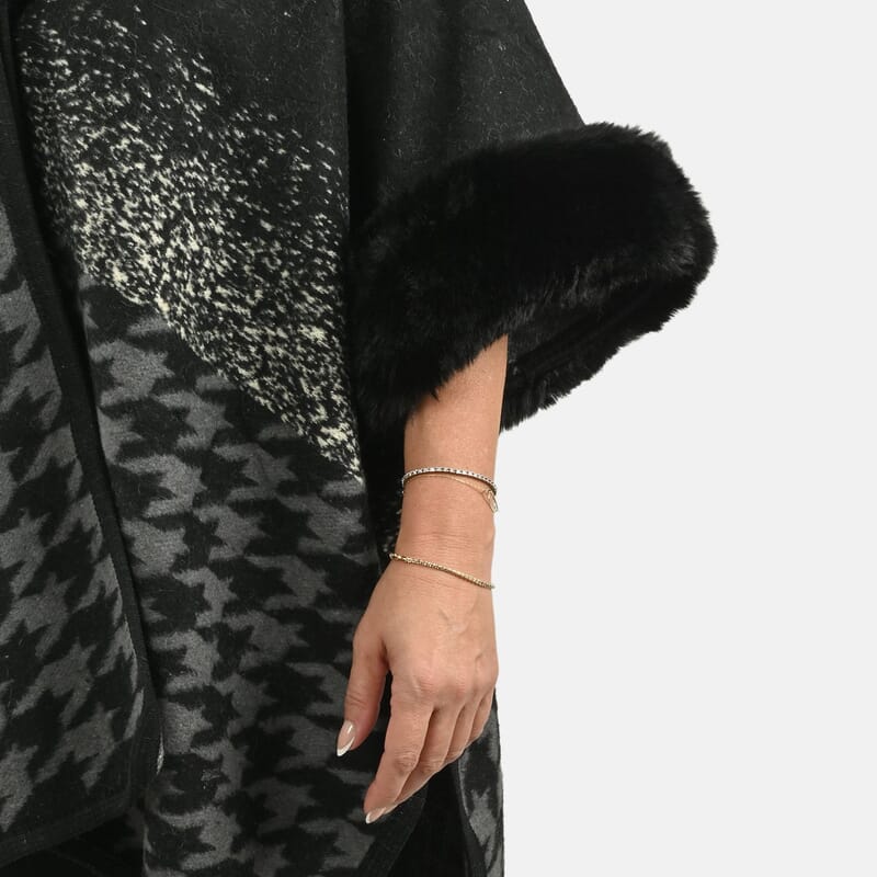 Instyle Black Checkered Faux Fur Ruana - One Size Fits Most