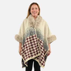 Instyle Beige Checkered Faux Fur Ruana - One Size Fits Most