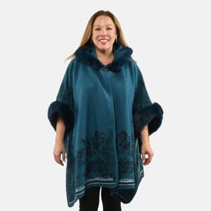 Instyle Blue Floral Faux Fur Ruana - One Size Fits Most
