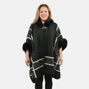 Instyle Black Plaid Faux Fur Ruana - One Size Fits Most