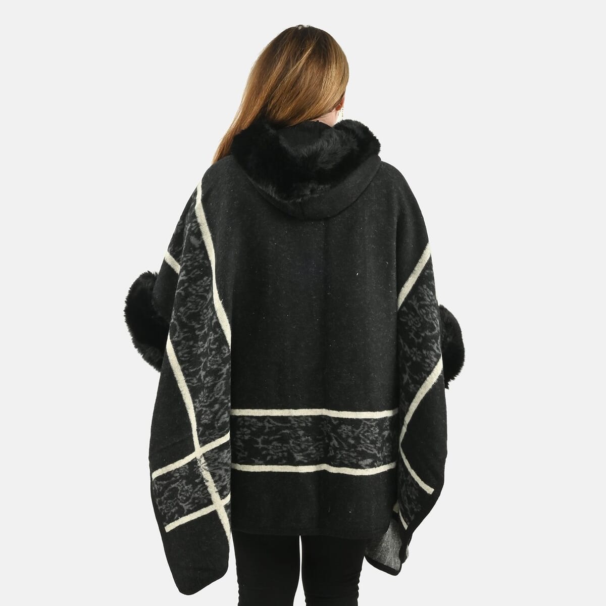 Instyle Black Plaid Faux Fur Ruana - One Size Fits Most image number 1
