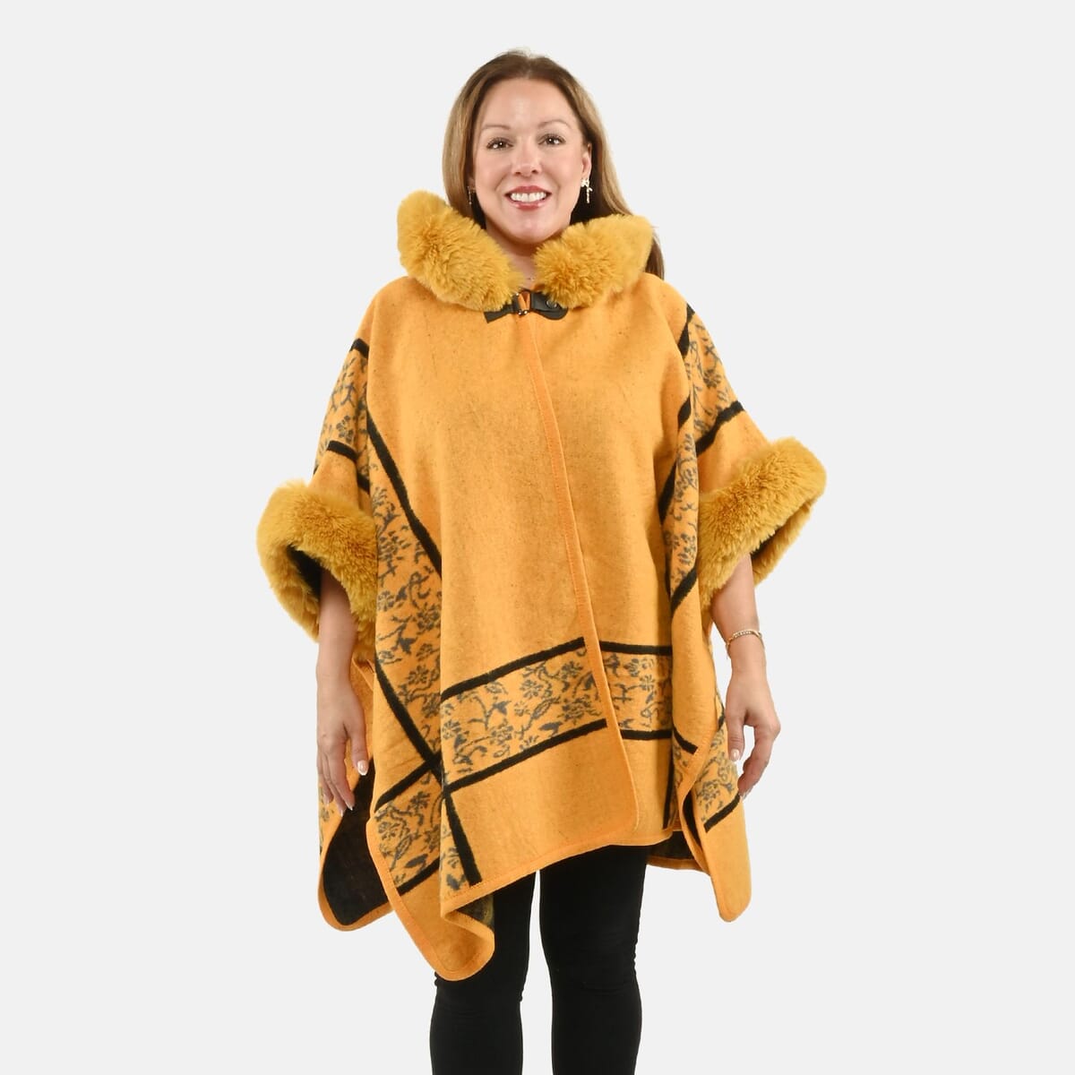 Instyle Yellow Plaid Faux Fur Ruana - One Size Fits Most image number 0