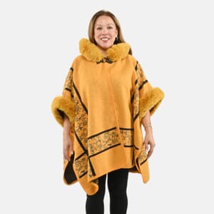 Instyle Yellow Plaid Faux Fur Ruana - One Size Fits Most