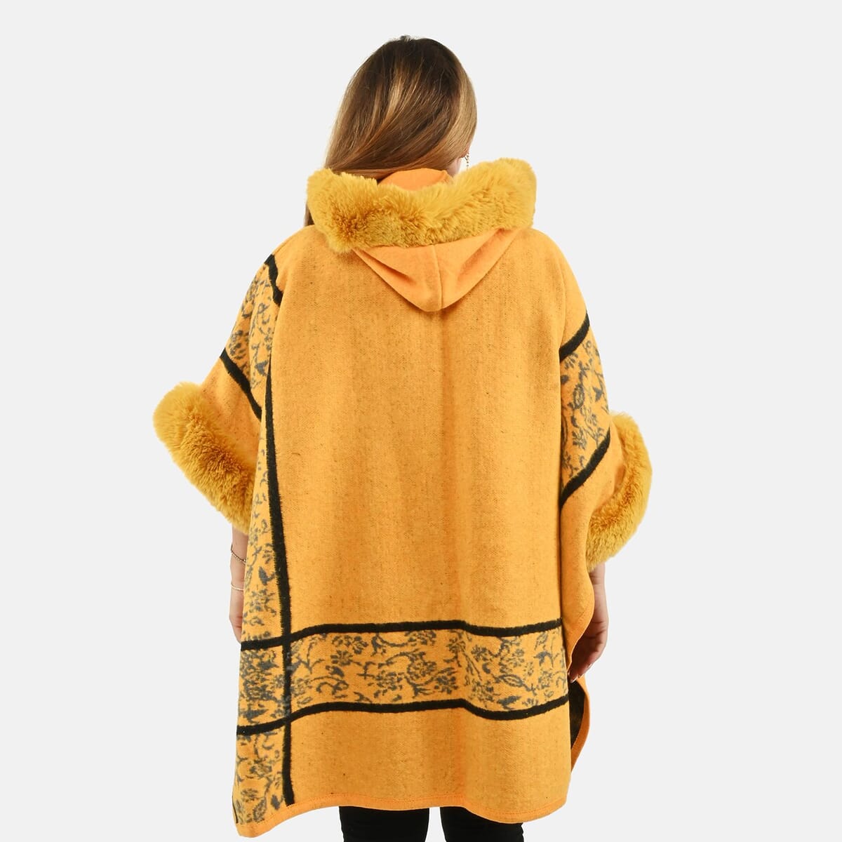 Instyle Yellow Plaid Faux Fur Ruana - One Size Fits Most image number 1