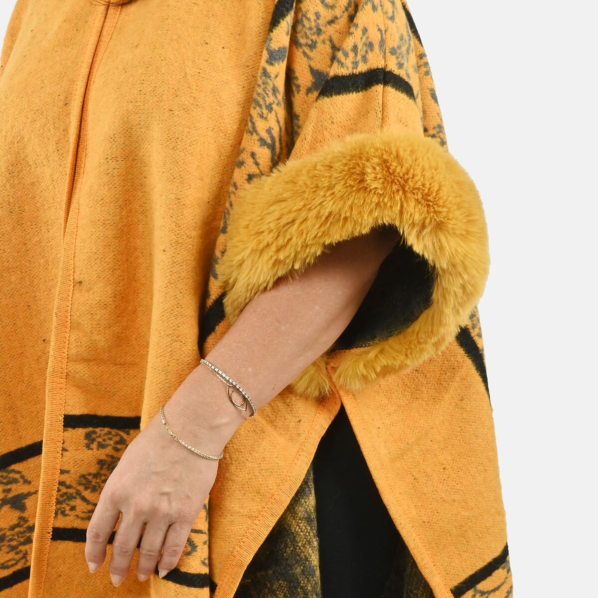 Instyle Yellow Plaid Faux Fur Ruana - One Size Fits Most image number 5