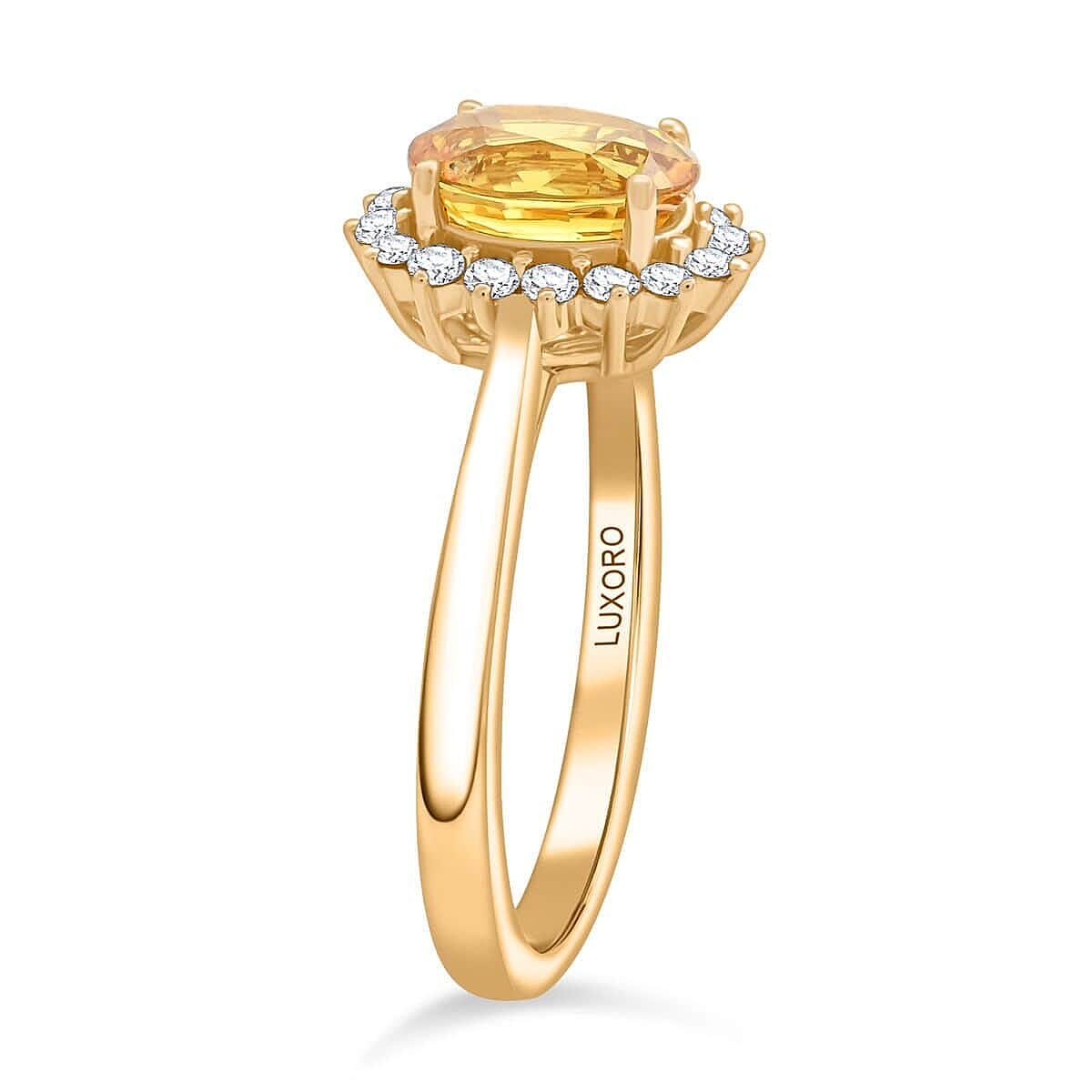 Certified & Appraised Luxoro AAA Madagascar Yellow Sapphire and G-H I2 Diamond 2.15 ctw Ring in 14K Yellow Gold (Size 10.5) image number 3