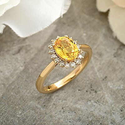Certified & Appraised Luxoro AAA Madagascar Yellow Sapphire and G-H I2 Diamond 2.15 ctw Ring in 14K Yellow Gold (Size 11.0)