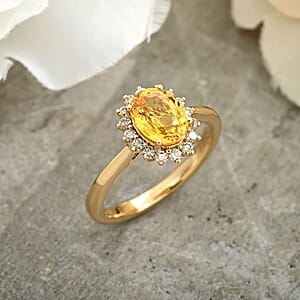 Certified & Appraised Luxoro AAA Madagascar Yellow Sapphire and G-H I2 Diamond 2.15 ctw Ring in 14K Yellow Gold (Size 9.5)