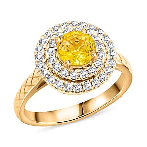Certified & Appraised Luxoro AAA Madagascar Yellow Sapphire and G-H I2 Diamond 1.50 ctw Ring in 14K Yellow Gold (Size 5.5) 4.90 Grams
