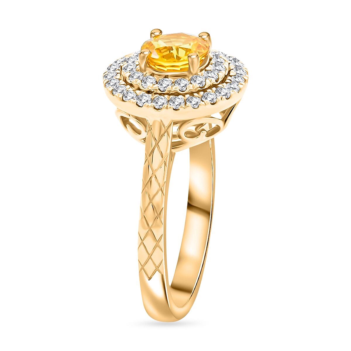 Certified & Appraised Luxoro AAA Madagascar Yellow Sapphire and G-H I2 Diamond 1.50 ctw Ring in 14K Yellow Gold (Size 7.0) 4.90 Grams image number 3