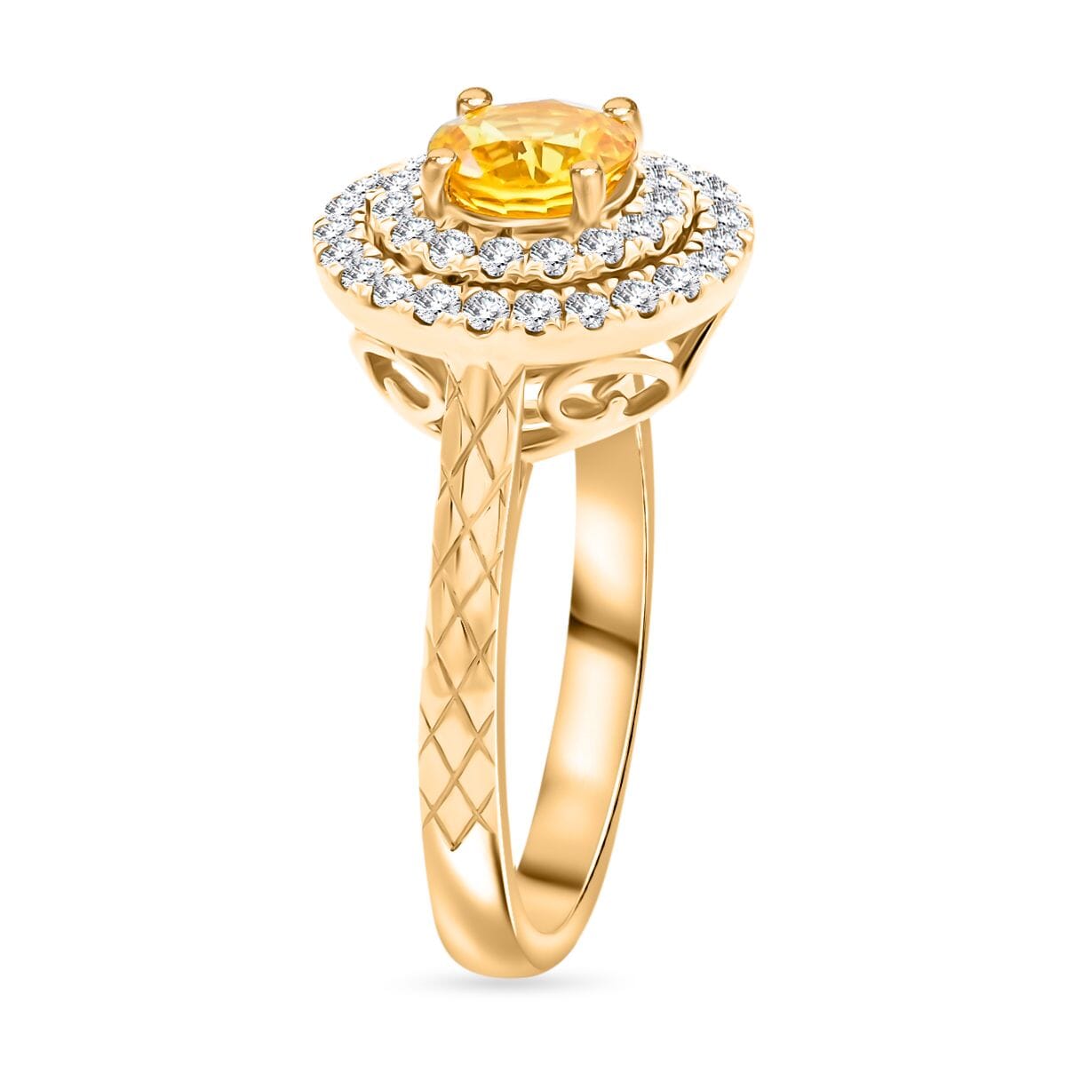 Certified & Appraised Luxoro AAA Madagascar Yellow Sapphire and G-H I2 Diamond 1.50 ctw Ring in 14K Yellow Gold (Size 8.0) 4.90 Grams image number 3