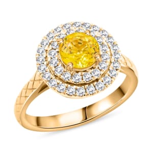Certified & Appraised Luxoro AAA Madagascar Yellow Sapphire and G-H I2 Diamond 1.50 ctw Ring in 14K Yellow Gold (Size 8.5) 4.90 Grams