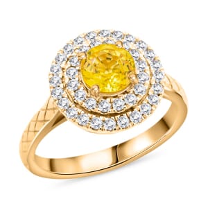 Certified & Appraised Luxoro AAA Madagascar Yellow Sapphire and G-H I2 Diamond 1.50 ctw Ring in 14K Yellow Gold (Size 9.0) 4.90 Grams