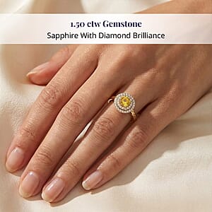 Certified & Appraised Luxoro AAA Madagascar Yellow Sapphire and G-H I2 Diamond 1.50 ctw Ring in 14K Yellow Gold (Size 9.5) 4.90 Grams