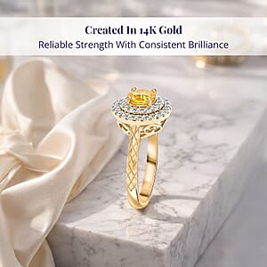 Certified & Appraised Luxoro AAA Madagascar Yellow Sapphire and G-H I2 Diamond 1.50 ctw Ring in 14K Yellow Gold (Size 9.5) 4.90 Grams