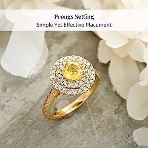 Certified & Appraised Luxoro AAA Madagascar Yellow Sapphire and G-H I2 Diamond 1.50 ctw Ring in 14K Yellow Gold (Size 9.5) 4.90 Grams