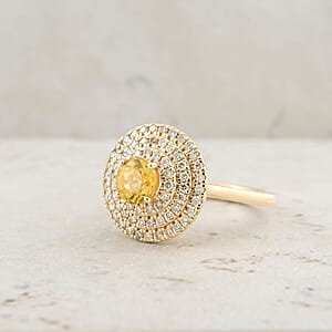 Certified & Appraised Luxoro AAA Madagascar Yellow Sapphire and G-H I2 Diamond 1.35 ctw Ring in 14K Yellow Gold (Size 7.0) 5.25 Grams