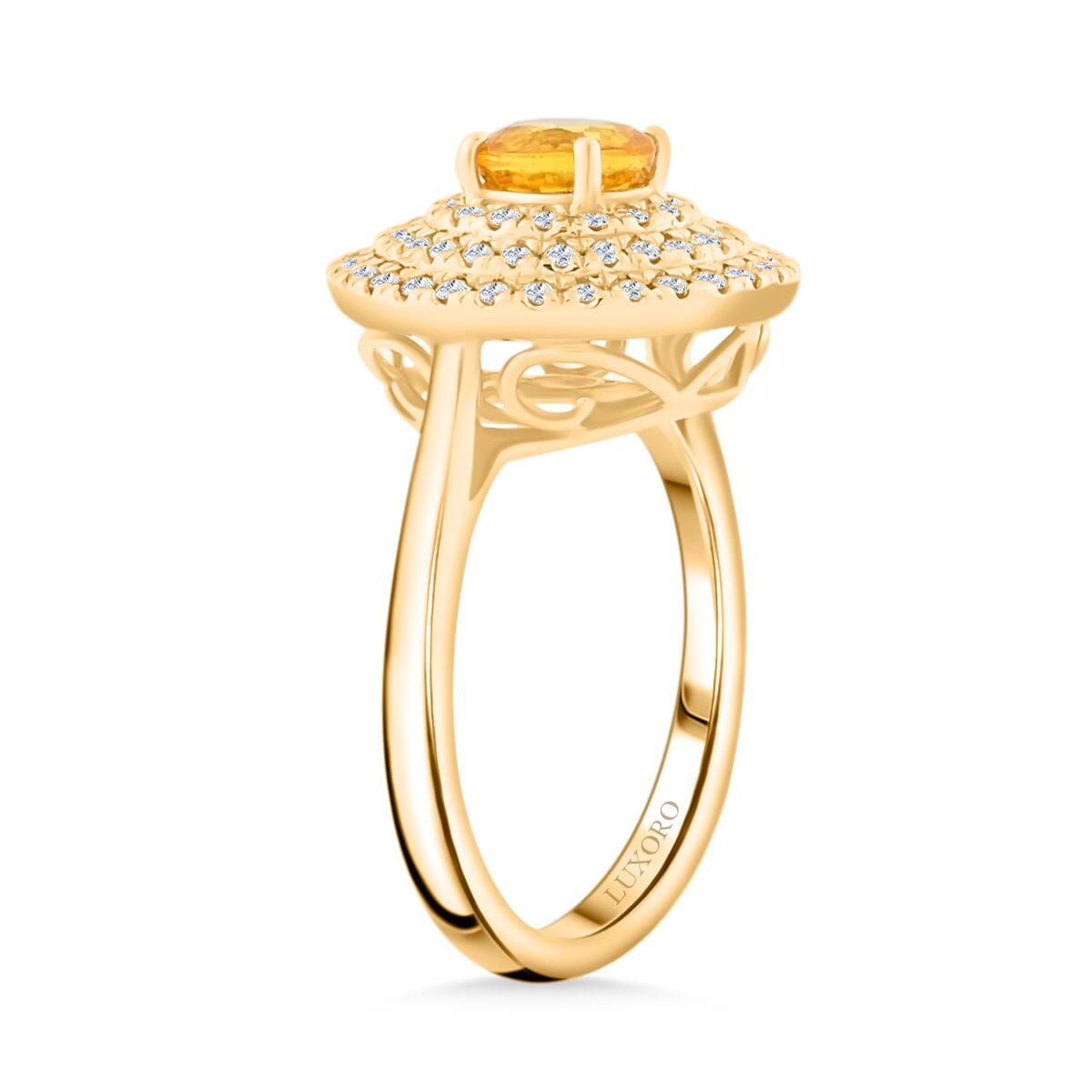Certified & Appraised Luxoro AAA Madagascar Yellow Sapphire and G-H I2 Diamond 1.35 ctw Ring in 14K Yellow Gold (Size 8.0) 5.25 Grams image number 3