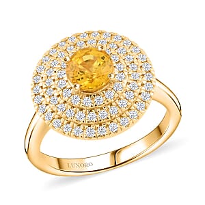 Certified & Appraised Luxoro AAA Madagascar Yellow Sapphire and G-H I2 Diamond 1.35 ctw Ring in 14K Yellow Gold (Size 9.0) 5.25 Grams