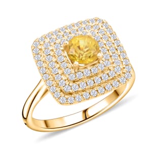 Certified & Appraised Luxoro AAA Madagascar Yellow Sapphire and G-H I2 Diamond 1.35 ctw Ring in 14K Yellow Gold (Size 10.0) 5.85 Grams