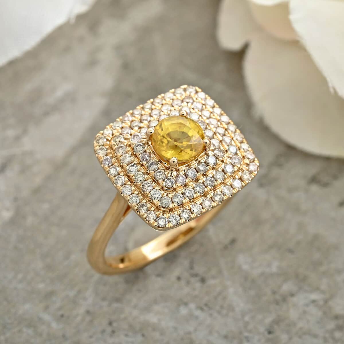 Certified & Appraised Luxoro 14K Yellow Gold AAA Madagascar Yellow Sapphire, Diamond (G-H, I2) (0.48 cts) Ring (Size 10.0) (5.85 g) 1.35 ctw image number 1