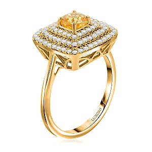 Certified & Appraised Luxoro AAA Madagascar Yellow Sapphire and G-H I2 Diamond 1.35 ctw Ring in 14K Yellow Gold (Size 10.0) 5.85 Grams
