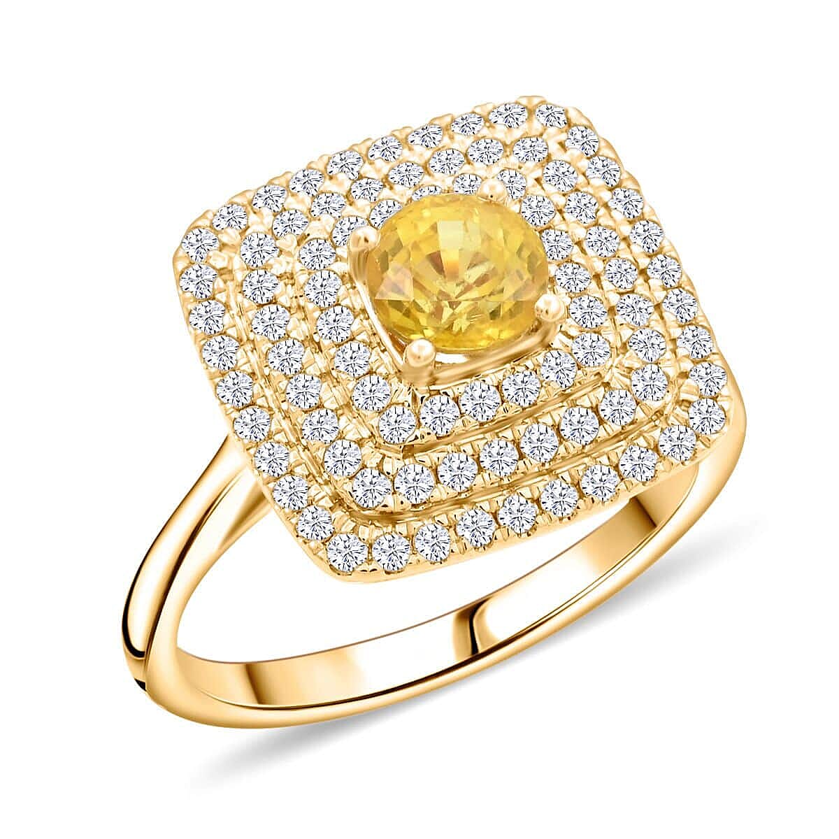 Certified & Appraised Luxoro AAA Madagascar Yellow Sapphire and G-H I2 Diamond 1.35 ctw Ring in 14K Yellow Gold (Size 8.5) 5.85 Grams image number 0