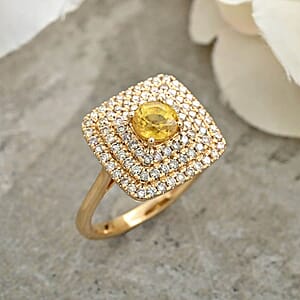 Certified & Appraised Luxoro AAA Madagascar Yellow Sapphire and G-H I2 Diamond 1.35 ctw Ring in 14K Yellow Gold (Size 8.5) 5.85 Grams