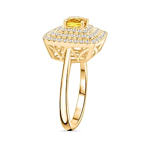 Certified & Appraised Luxoro AAA Madagascar Yellow Sapphire and G-H I2 Diamond 1.35 ctw Ring in 14K Yellow Gold (Size 9.5) 5.85 Grams