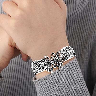 Bali Legacy Butterfly Cuff Bracelet in Sterling Silver (7.25 In) 29.50 Grams