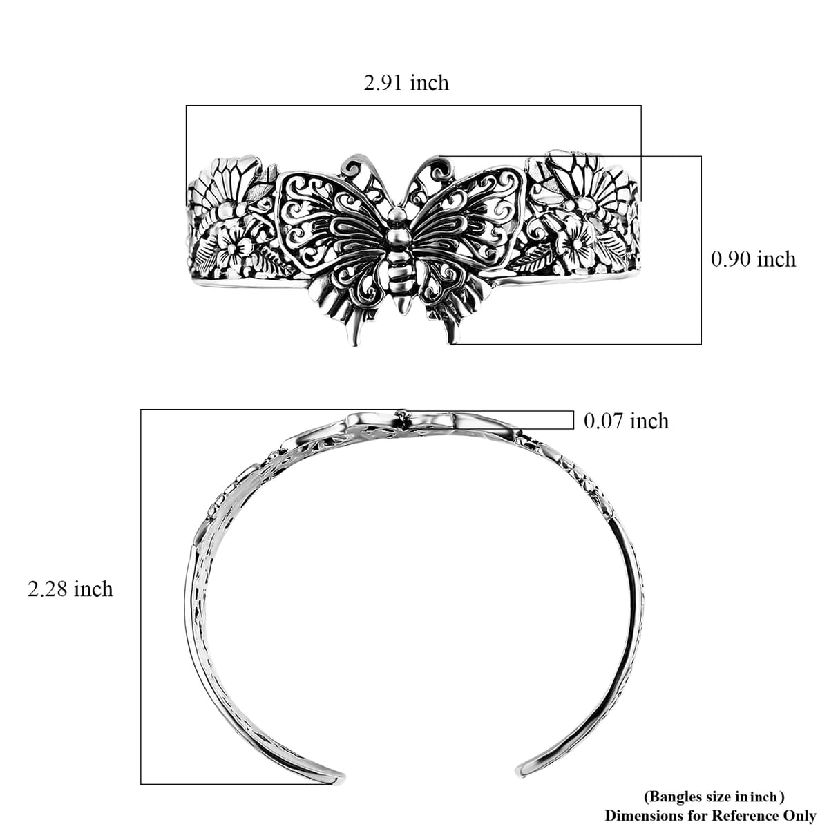 Bali Legacy Butterfly Cuff Bracelet in Sterling Silver (7.25 In) 29.50 Grams image number 6