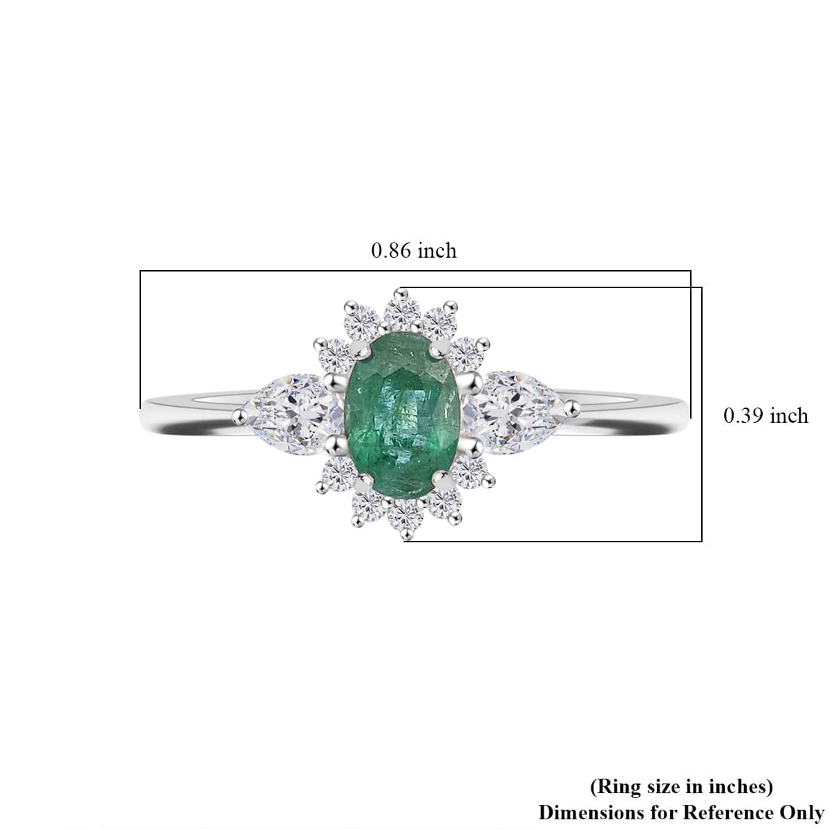 Premium Kagem Zambian Emerald and White Zircon 1.00 ctw Dewdrop Flower Ring in Rhodium Over Sterling Silver (Size 10.0)  image number 5