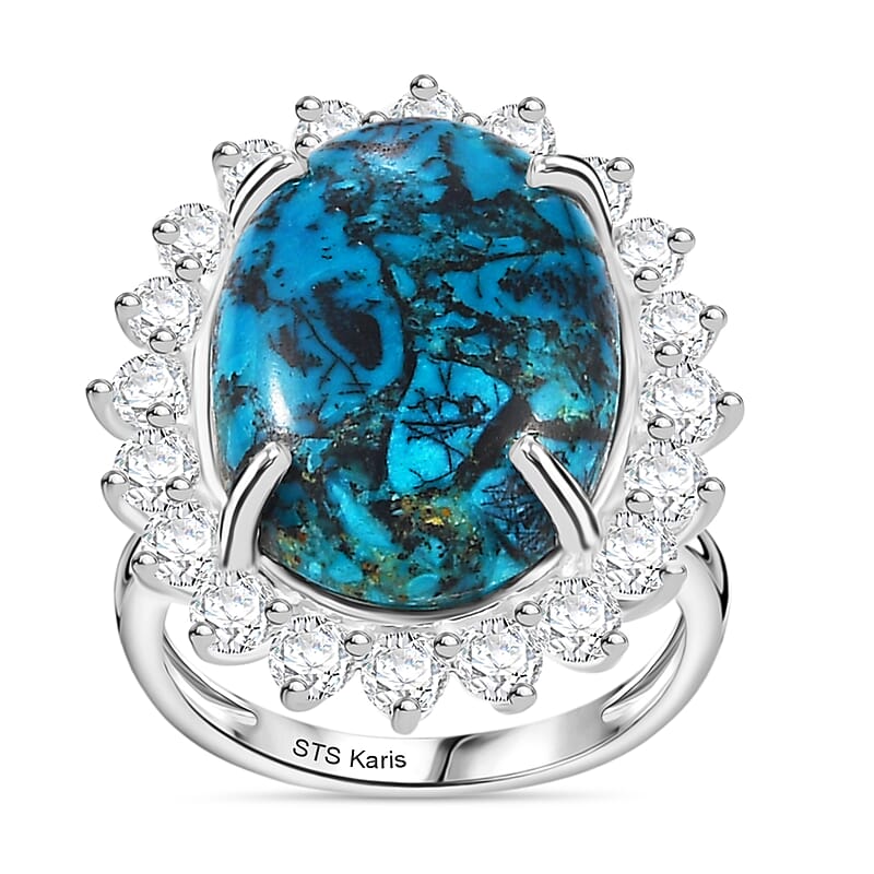 Karis Table Mountain Shadowkite and White Zircon 15.80 ctw Sunburst Ring in Platinum Bond (Size 10.0)