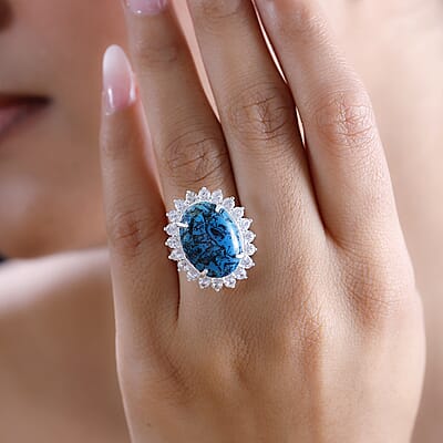Karis Table Mountain Shadowkite and White Zircon 15.80 ctw Sunburst Ring in Platinum Bond (Size 10.0)