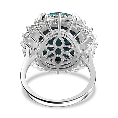 Karis Table Mountain Shadowkite and White Zircon 15.80 ctw Sunburst Ring in Platinum Bond (Size 10.0)