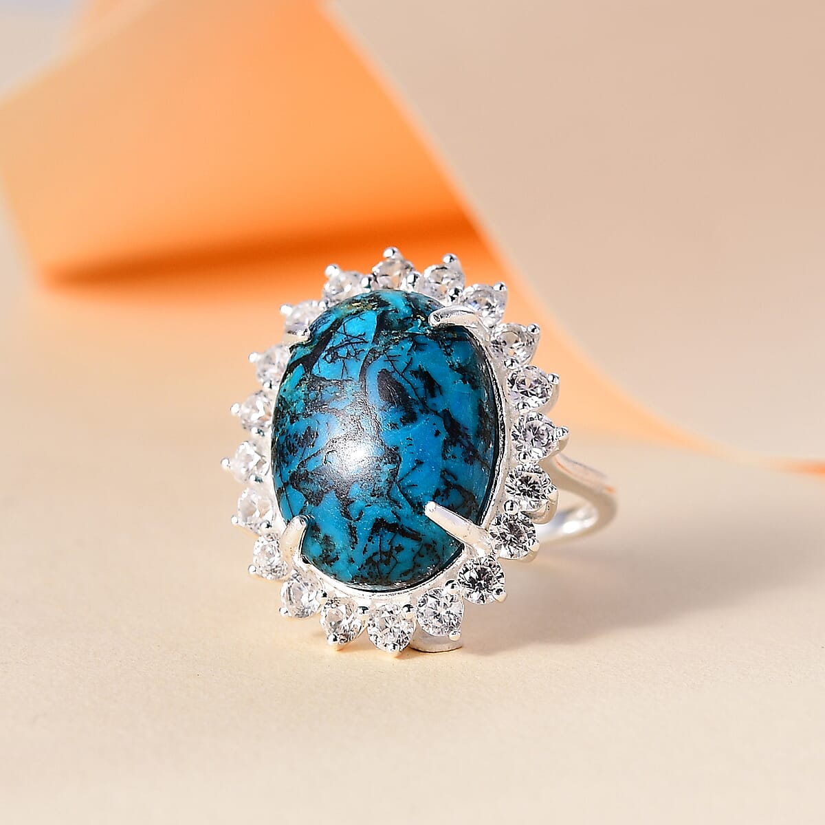 Karis Table Mountain Shadowkite and White Zircon 15.80 ctw Sunburst Ring in Platinum Bond (Size 9.0) image number 1