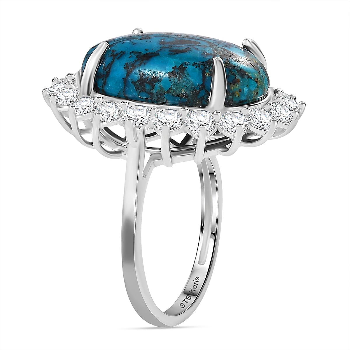 Karis Table Mountain Shadowkite and White Zircon 15.80 ctw Sunburst Ring in Platinum Bond (Size 9.0) image number 3