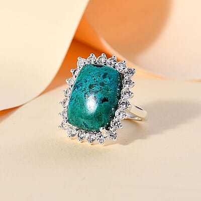 Karis Table Mountain Shadowkite and White Zircon 15.85 ctw Halo Ring in Platinum Bond (Size 10.0)