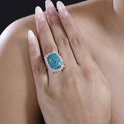 Karis Table Mountain Shadowkite and White Zircon 15.85 ctw Halo Ring in Platinum Bond (Size 10.0)