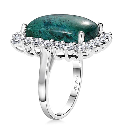 Karis Table Mountain Shadowkite and White Zircon 15.85 ctw Halo Ring in Platinum Bond (Size 10.0)