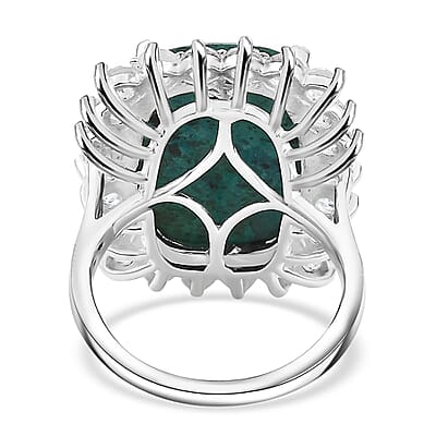 Karis Table Mountain Shadowkite and White Zircon 15.85 ctw Halo Ring in Platinum Bond (Size 10.0)