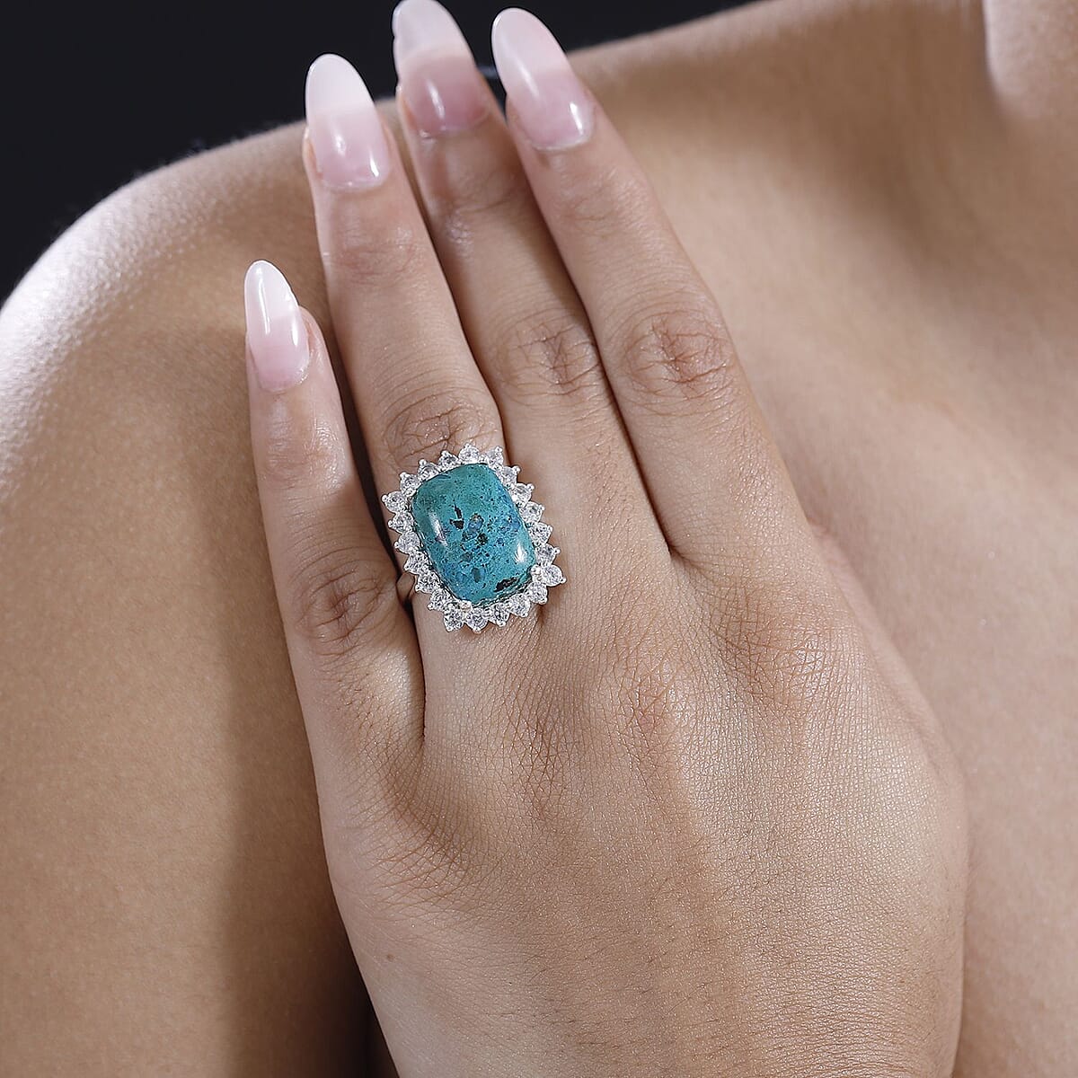 Karis Table Mountain Shadowkite and White Zircon 15.85 ctw Halo Ring in Platinum Bond (Size 9.0) image number 2