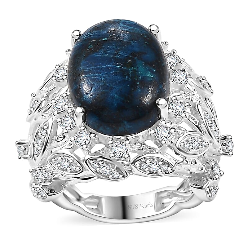 Karis Table Mountain Shadowkite and White Zircon 13.40 ctw Tree Branch Ring in Platinum Bond (Size 10.0)