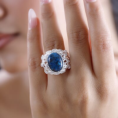 Karis Table Mountain Shadowkite and White Zircon 13.40 ctw Tree Branch Ring in Platinum Bond (Size 10.0)